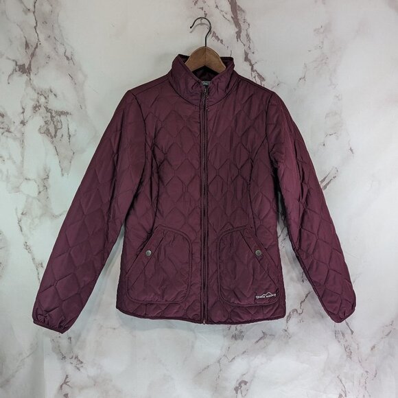 Eddie Bauer Puffer Jacket Women Small Red Maroon Coat Quilted Packable No Hood - Picture 1 of 11